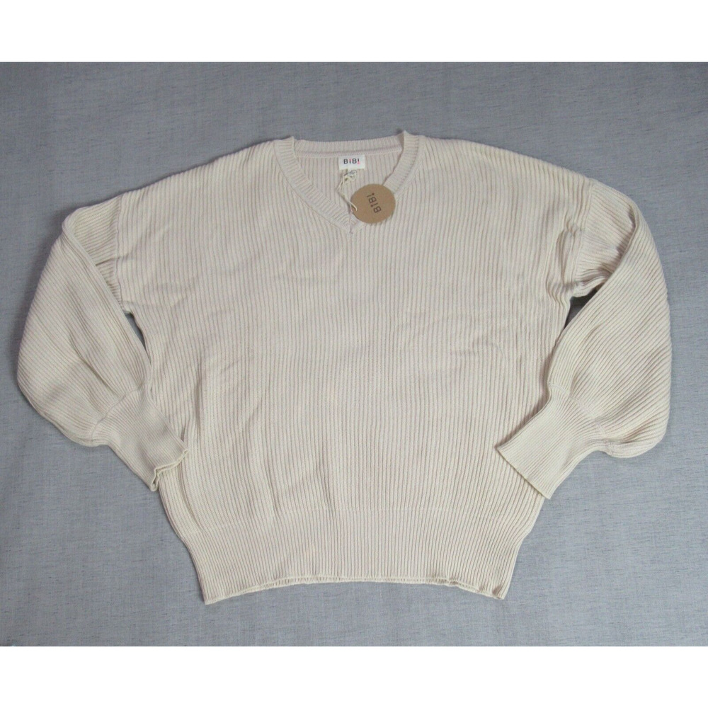 Bibi Sweater Womens Large Beige Knit Oversized Boho Chunky Cozy Pullover Outdoor